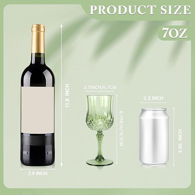 Plastic Wine Glasses, Plastic Goblets Vintage Style Cordial Unbreakable Drinking Glasses, Reusable Drinkware for Wedding Reception, Grand Event Party Supplies, Easter (48, New Green)