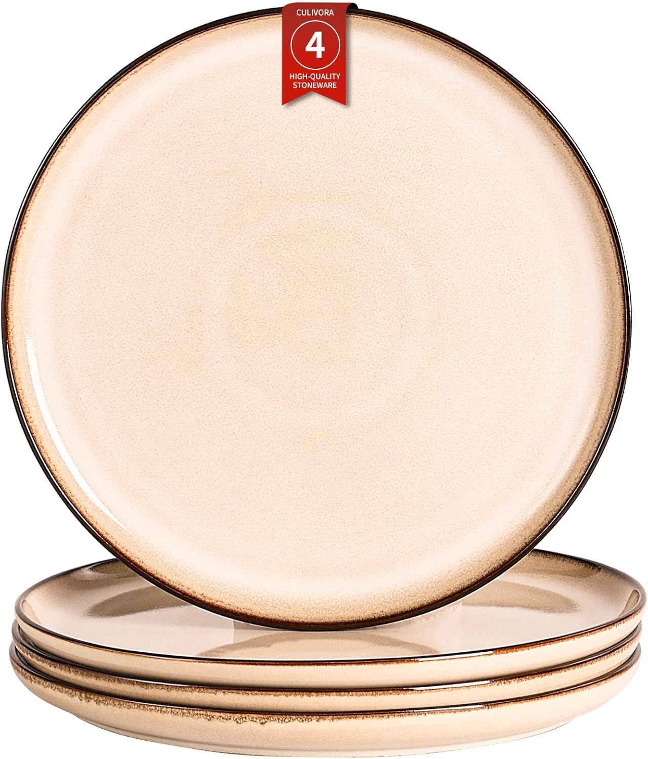 Ceramic Salad Dessert Plates Set: 8 inch Porcelain Reactive Glaze Plates Set, Mordern Stoneware Kitchen Dinnerware Dishes Set, Microwave & Dishwasher Safe, Scratch Resistant, Set of 4 (Beige)