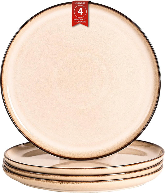 Ceramic Salad Dessert Plates Set: 8 inch Porcelain Reactive Glaze Plates Set, Mordern Stoneware Kitchen Dinnerware Dishes Set, Microwave & Dishwasher Safe, Scratch Resistant, Set of 4 (Beige)