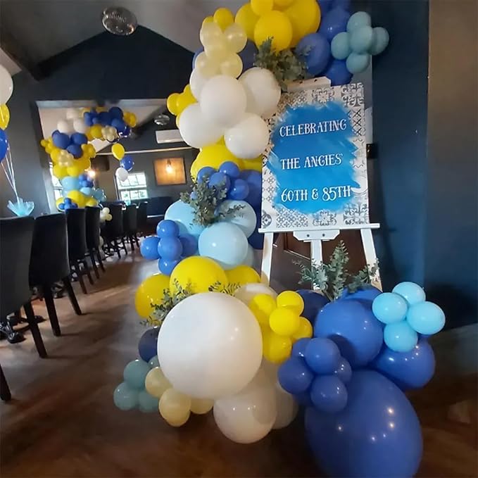 Royal Blue and Yellow Balloons Arch Kit, 134pcs Light Blue Lemon Yellow White Balloons for Baby Shower Bridal Bachelorette Anniversary Birthday Wedding Graduation LemonThemed Party Decorations