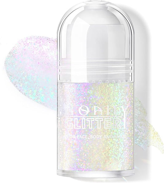 HOSAILY Roll-on Holographic Body Glitter Gel for Face Hair, Chameleon Color Changing Glitter Gel Under Light, Chunky Mermaid Sequins Festival Party Rave Accessories Shimmer Makeup (Neon Violet)