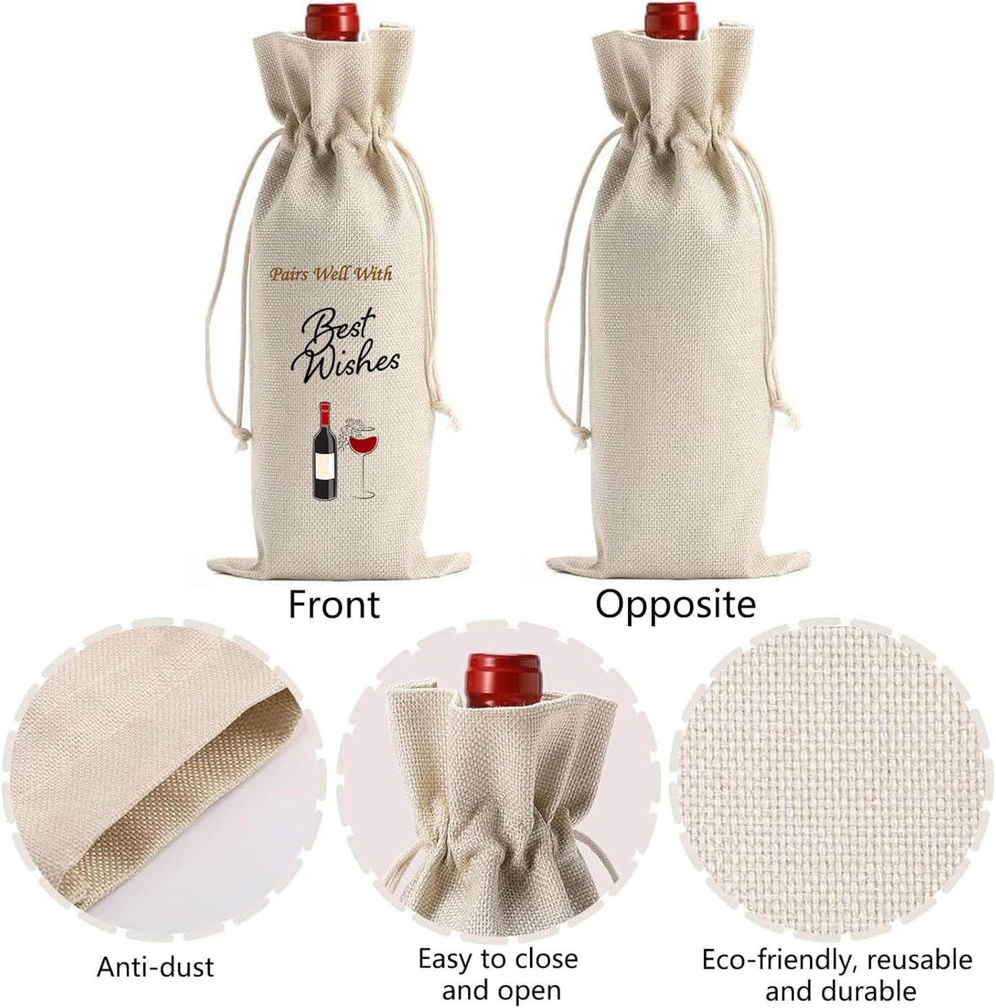 GALOFAY Wine Bag Gift Set, Personalized Print Words 'Pairs Well With Best Wishes‘ Wine Gifts Bag and Gift Card Sets for Engagement, Wedding, Birthday, Retirement, and Thank You Party Wine Decoration