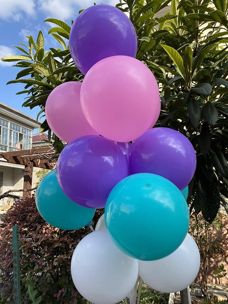 60 Pcs 12-Inch Purple Teal Pink White Latex Balloons - Wedding, Birthday, Baby Shower Decorations, Spring Party Supplies