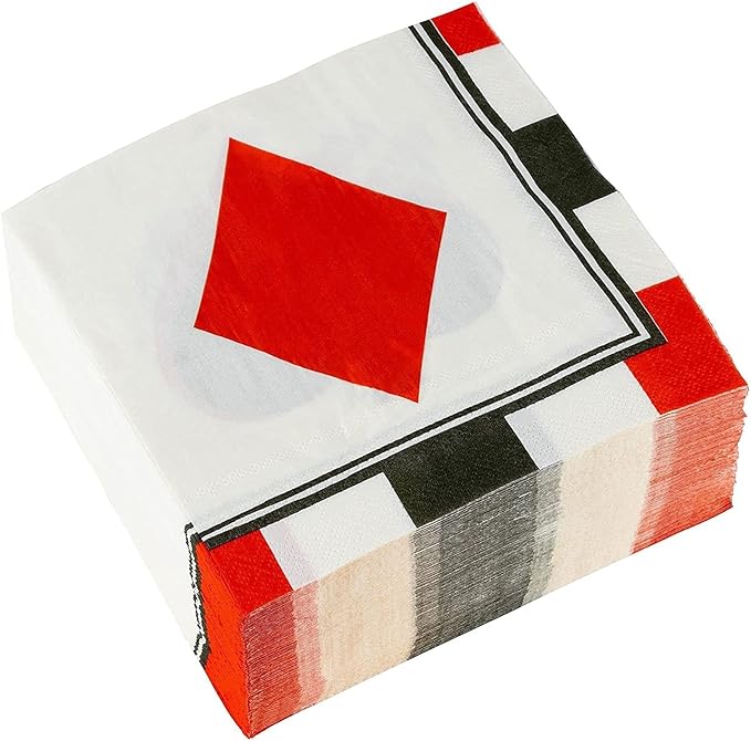 BLUE PANDA Casino Napkins Poker Design - 6.5 x 6.5 in Folded, 2-Ply, 150 Count - Cocktail Napkins & Tissue Paper for Poker Party & Vegas Theme Events