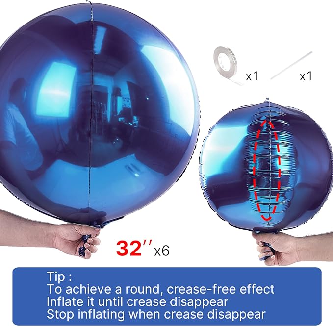 PartyWoo Navy Blue Foil Balloons 6pcs 32 Inch Large Round Foil Big Giant 4D Jumbo Inflatable Mirror Ball Mylar Balloons for Graduation Men Birthday Baby Shower Space Themed Party Decorations
