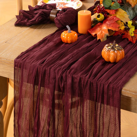 MLMC Burgundy Red Table Runner 10ft Rustic Gauze Wine Red Cheesecloth Table Runner Fall Cheese Cloth Centerpiece 35x120 Inches for Halloween Wedding Party Bridal Shower Anniversary Events Decor