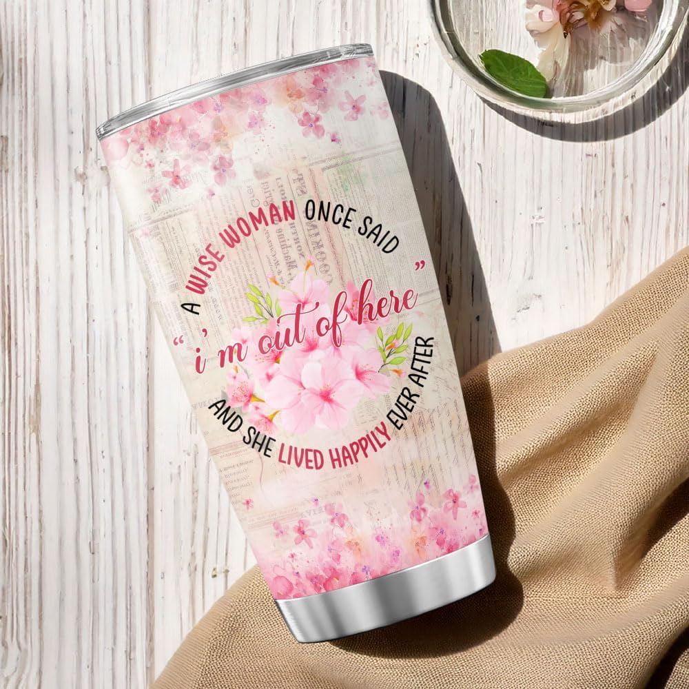 Retirement Gift for Women with Floral Design, A Wise Woman Once Said Quote 20oz Insulated Stainless Steel Tumbler, Farewell Appreciation Present for Coworker Friend Boss Teacher