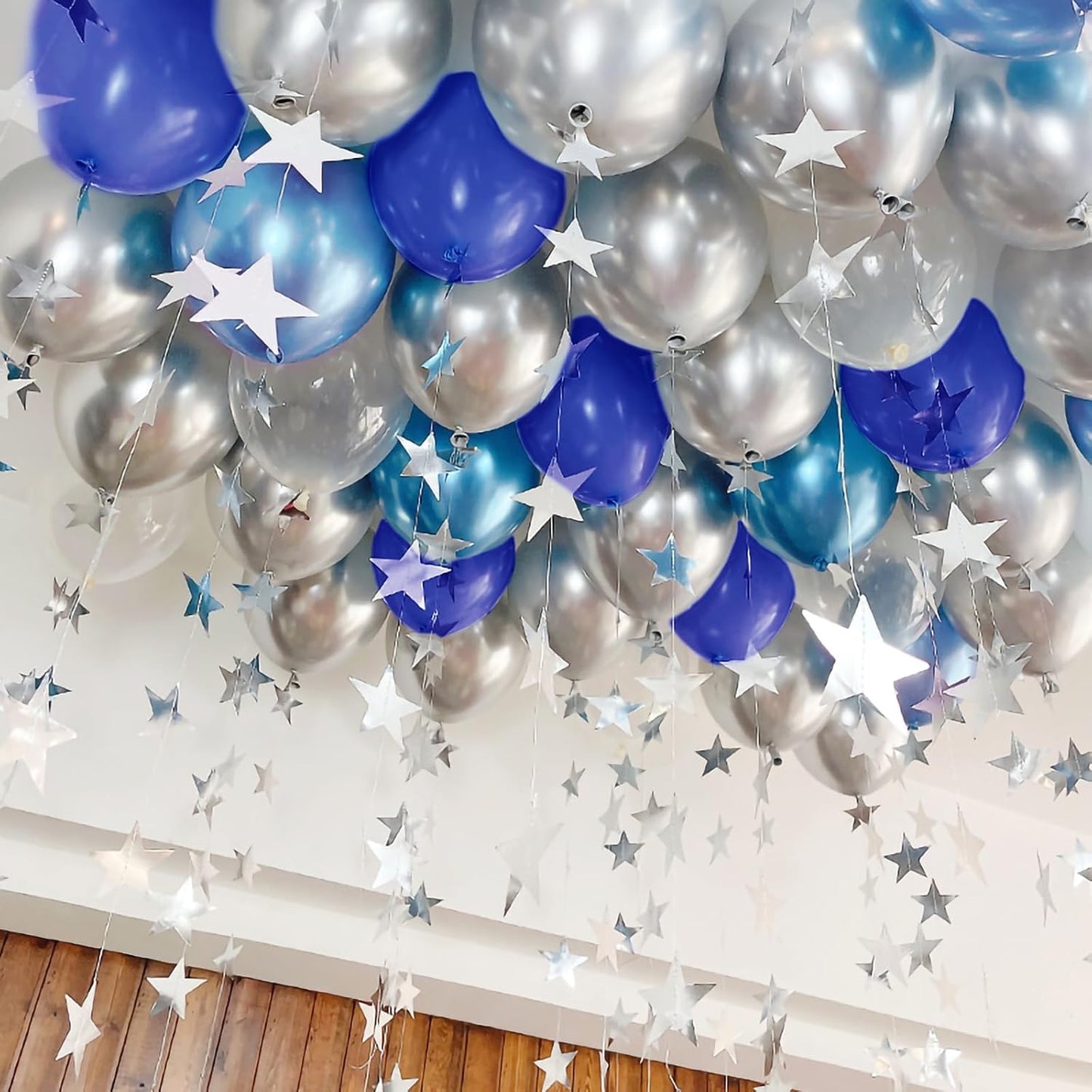 Netnology Blue Silver Balloons Set,60Pcs 12 Inch Navy Royal Blue Balloons Light Blue Silver Metallic Confetti Balloon for Birthday Baby Shower Bridal Shower Wedding Graduation Party Decorations