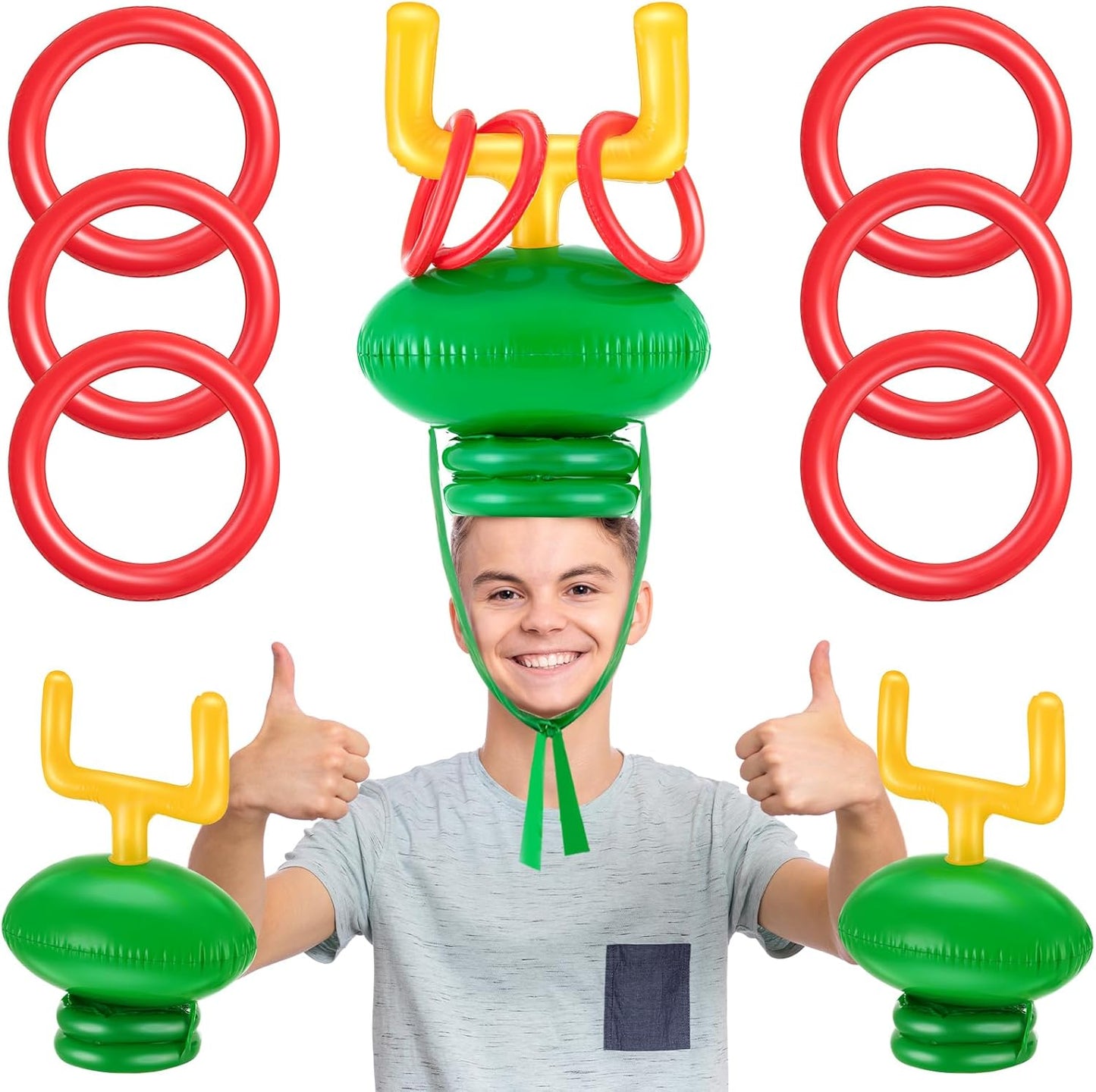 Civaner 2 Set Inflatable Post Ring Toss Football Goal Post Game Include 2 Pieces Hat 6 Pieces Toss Ring for Football Party(Classic Style)