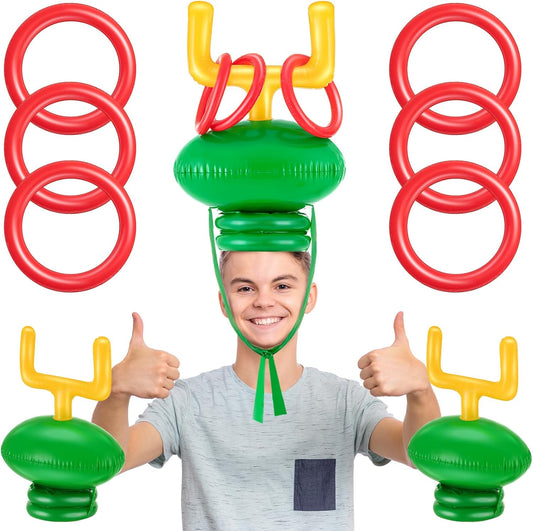 Civaner 2 Set Inflatable Post Ring Toss Football Goal Post Game Include 2 Pieces Hat 6 Pieces Toss Ring for Football Party(Classic Style)