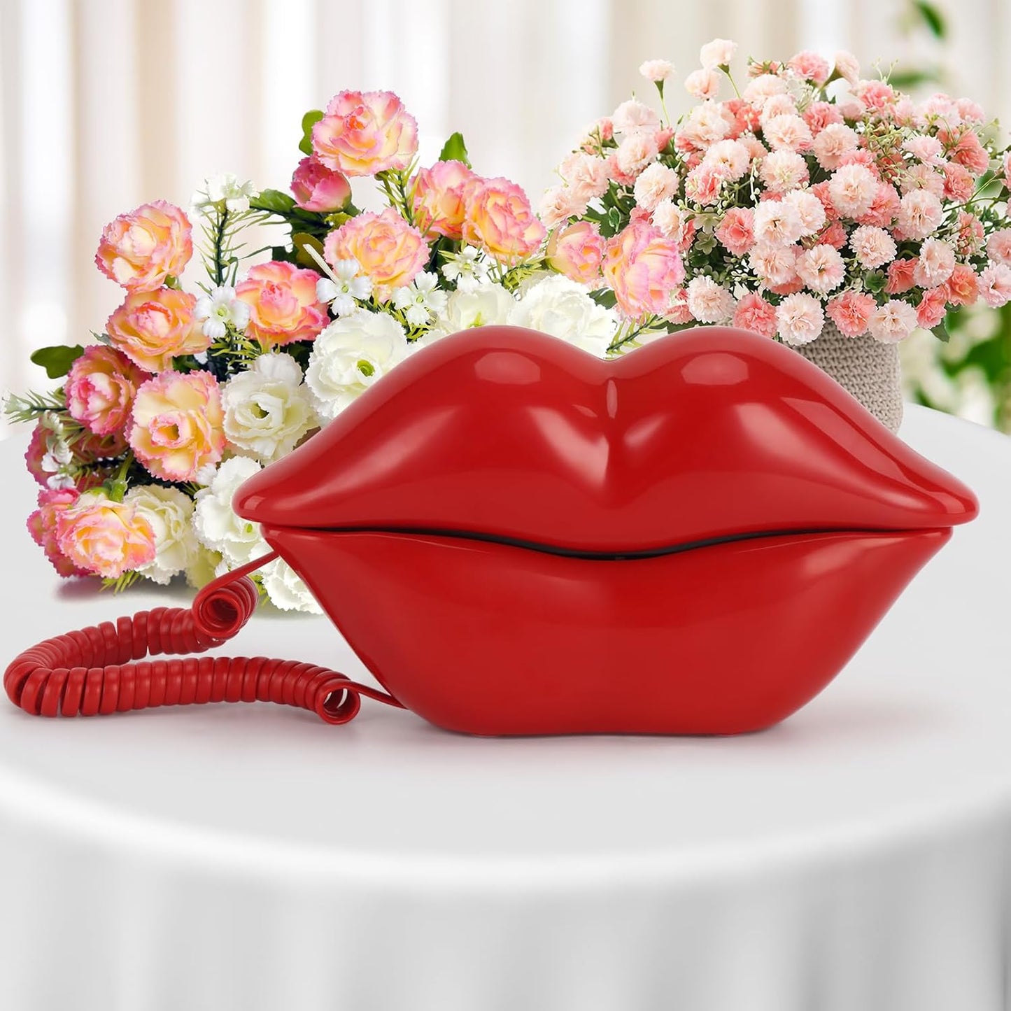 UKBW Audio Guest Book Wedding Phone, 32G Record Customized Audio Message,Interesting Mouth Lip-Shaped Audio Guestbook for Birthdays Parties Confessions Special Occasions (Red)