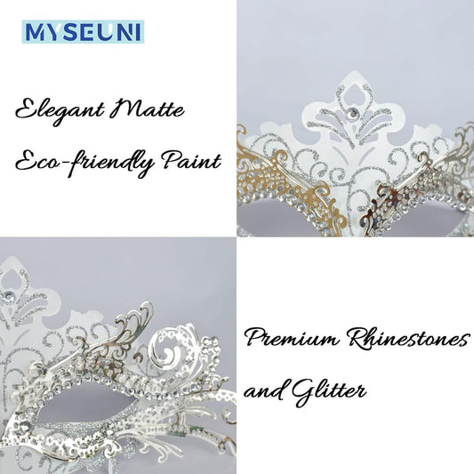 2025 Masquerade Masks for Couples, Shiny Rhinestone Metal Filigree Venetian Mask & Mens Venetian Mask for Mardi Gras