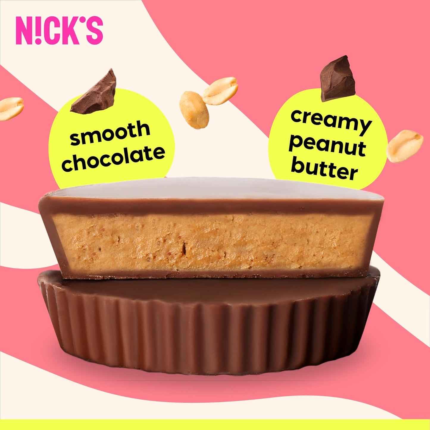 NICKS Peanut Butter Cups, Low Carb Chocolate with Peanut Butter, Without Added Sugar, 1.7 g Net Carbohydrates, 1 g Sugar, Keto friendly, Gluten Free, Without Palm Oil 12 Pack with a total of 24 cups