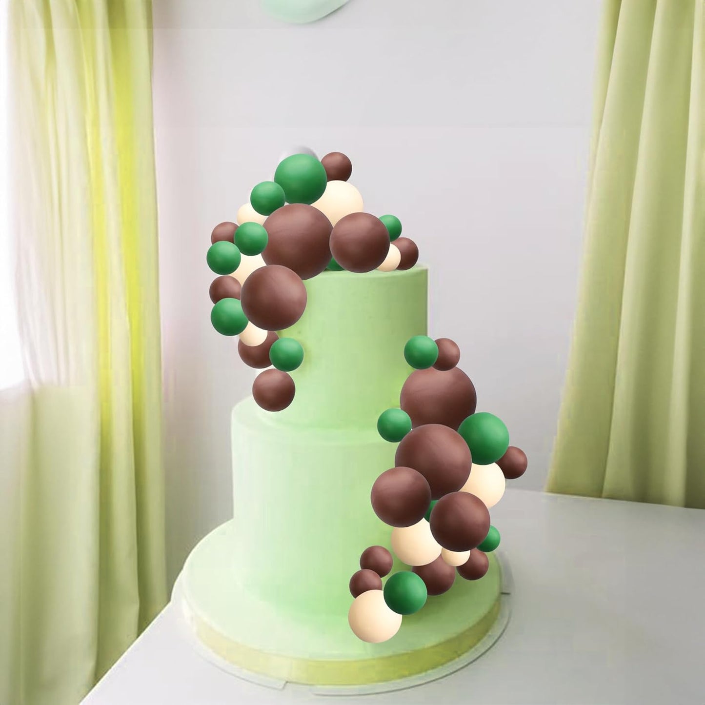 Ephlyn 30Pcs Ball Cake Topper Ball Cake Picks Colorful Pearl Ball Shaped Cupcake Insert Cake Topper for Bear Theme Birthday Party Favors Wedding Decoration Brown Khaki Green