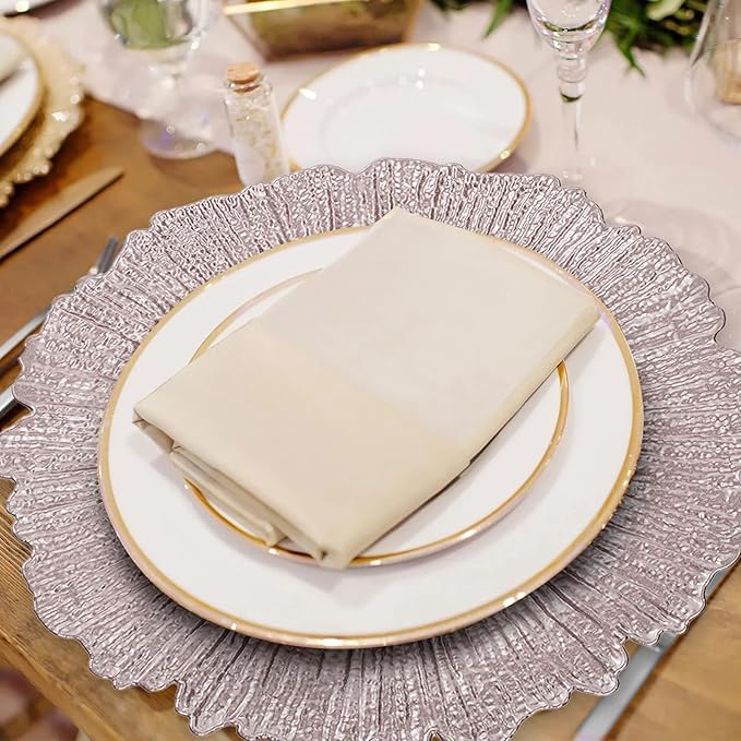 MAONAME Pink Charger Plates Set of 12, Reef Plate Chargers for Dinner Plate, Plastic Table Charger Plates for Wedding Bulk, Party