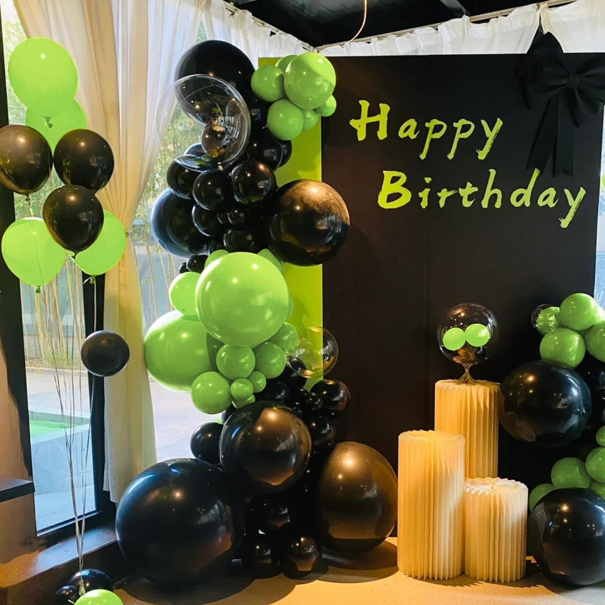 Green and Black Balloon Arch Kit, 151Pcs Lime Green Black Bobo Balloons Garland 18 12 10 5 inch for Birthday, Graduation, Baby Shower, Wedding, Anniversary, Holiday Party Decoration