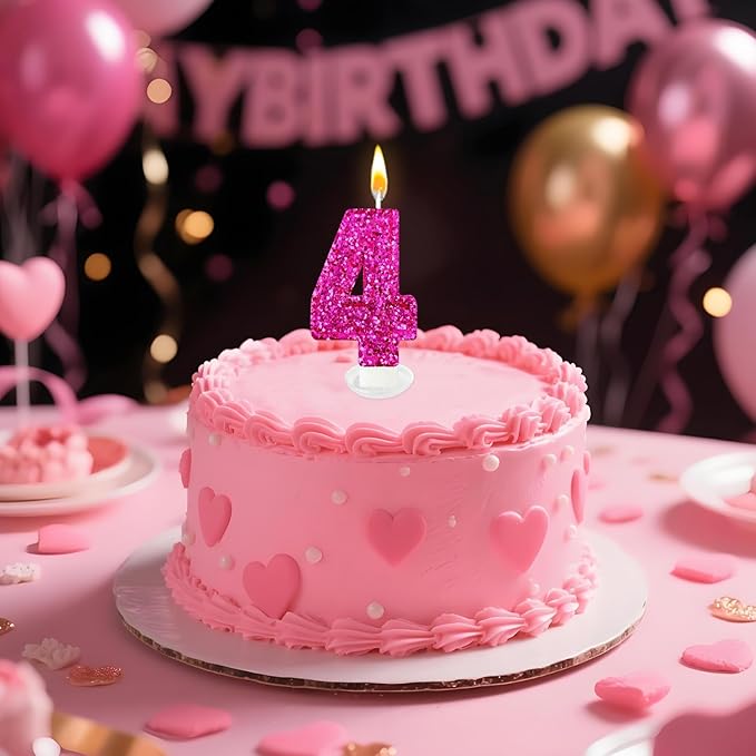 Zailo Birthday Number Candles, Glitter Number Candle Cake Decorations with Sequins, Cupcake Decorations for Girls, Women, Party Anniversary Celebrations (Number 4, Bright red)