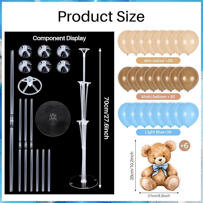 6 Sets Balloon Stand Kit for Table Blue Bear Baby Shower Tables Centerpieces with Balloon Boy Baby Shower Decor for Bear Theme Gender Reveal Birthday Party Table Decorations Supplies