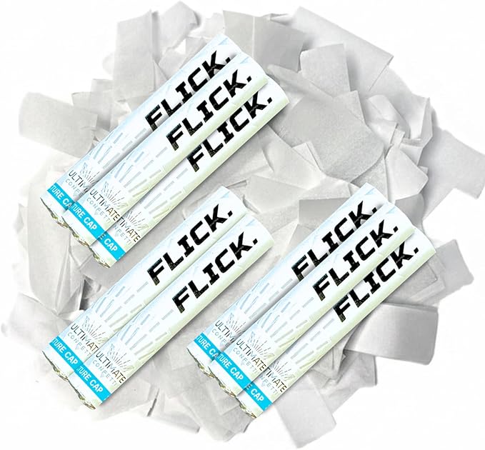 Ultimate Confetti - 8 Pack White Confetti Wands - Handheld 6" Biodegradable Tissue Paper Confetti Flick Flutter Sticks For Wedding, Birthday, Parties & Live Events - 1 Handful, 0.5 oz Each Stick