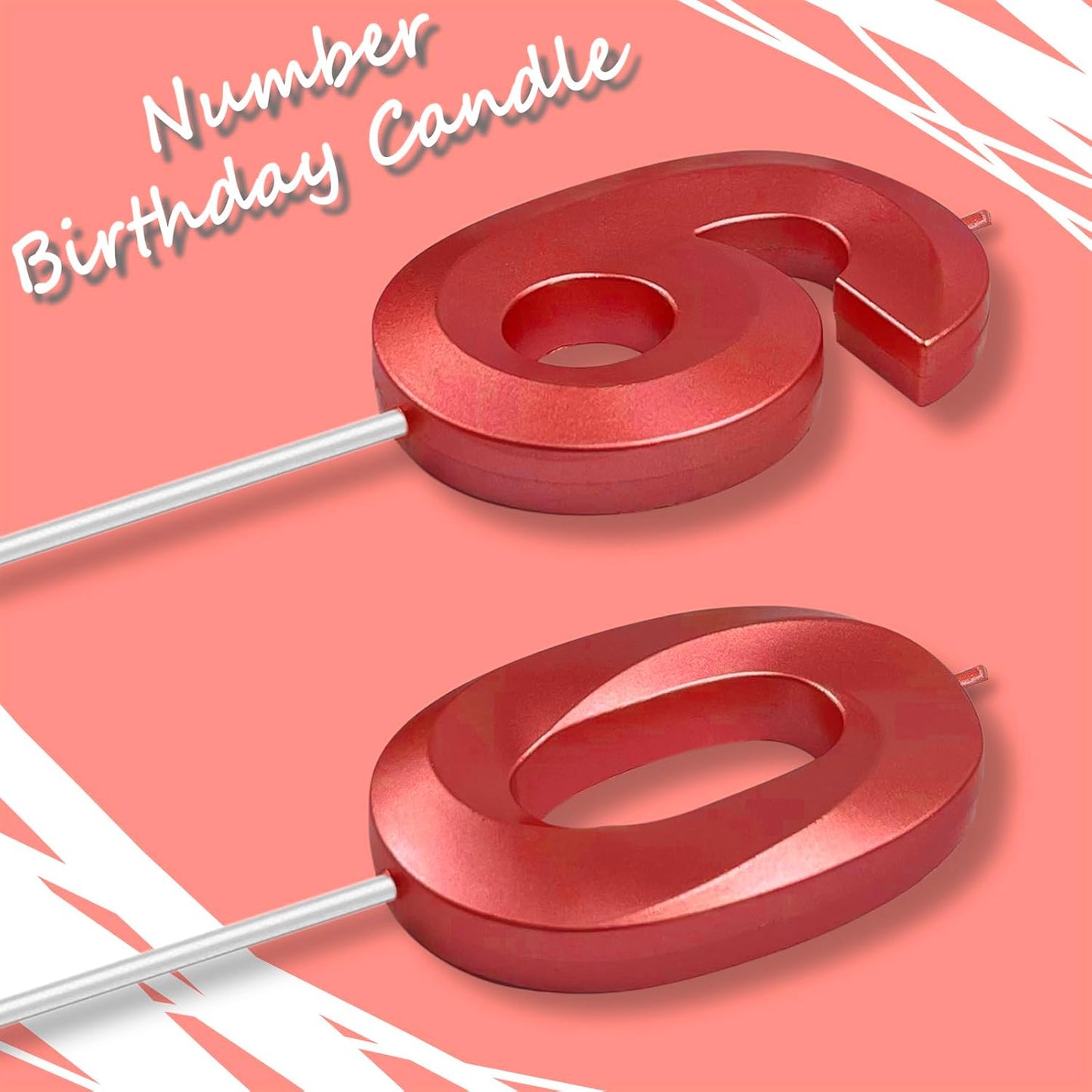 Red Number 60 Candles, 3D Diamond 2.76 Inch Cake Topper Birthday Candles for Wedding Anniversary Cake Decorations, Happy Birthday Party Decorations