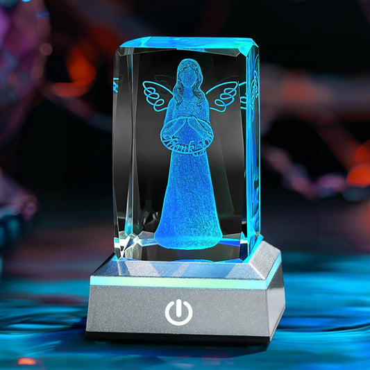 Thank You Gifts for Women - 3D Crystal Angel Figure Thank You Gifts for Teachers Coworkers Boss Nurse Doctor Pastor Employee Appreciation Gifts Wedding Thank You Gift Nightlight with Led Colorful Base