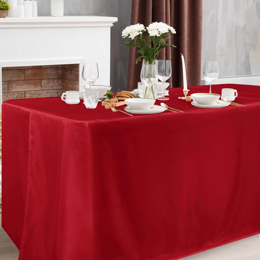 Obstal 2 Pack 6FT Red Table Cloths for Standard Folding Tables - Water Resistant Washable Fabric Polyester Rectangle Table Cover Protector for Carft Show, Vendor Stand, 72L x 30W x 30H Inches