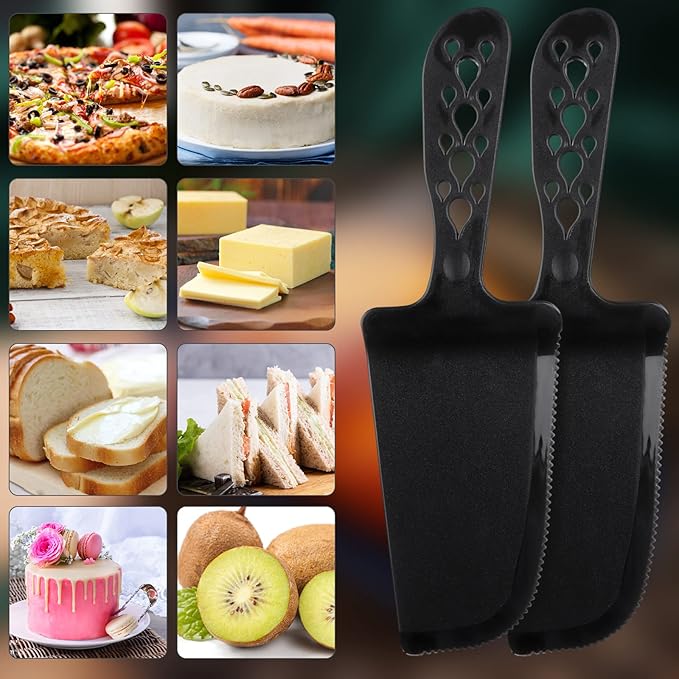 50 PCS Disposable Plastic Cake Cutter and Server 8x2.3 In Black Cake Plastic Server Cutter Plastic Cake Server Cutting for Pie Tart Cake Pizza Pastry Baking Cutter Holder Transfer for Kitchen Wedding