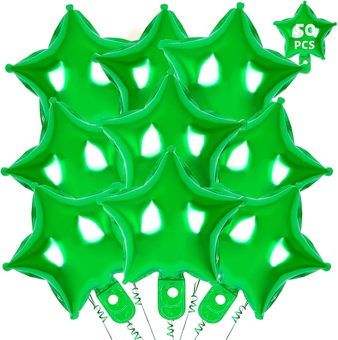 50 Pcs Star Balloons,10 Inch Green Star Foil Balloons,Stars Shaped Balloon Mylar Helium Balloon for Birthday Party Anniversary Wedding Baby Shower Decorations (10inch-green)