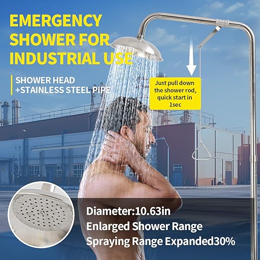 Combination Eye Wash Station, Emergency Eyewash Stations OSHA Approved 304 Stainless Steel Eyewash Shower Station for Industrial & Commercial & Lab Use,NPT Thread, with Emergency Sign