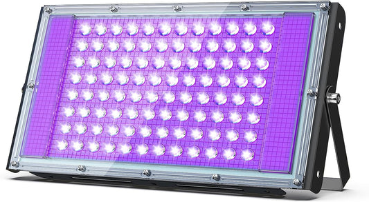 100W LED Black Light, Powerful UV Spotlight, IP66, 395nm UV Lamp for Christmas, Halloween Glow Party (1 Pack)
