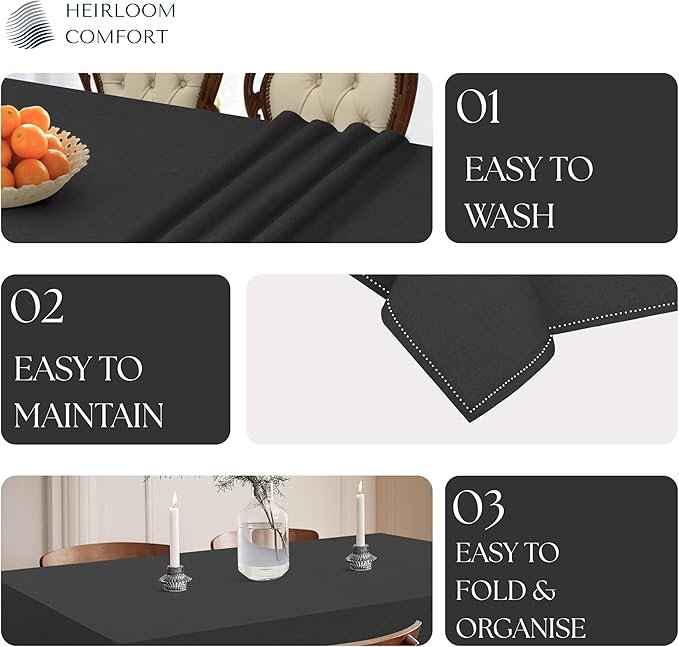 Dark Grey Tablecloth, Rectangle Table Cover 60x102 Inch, 100% Cotton, Fits 8-10 Seats, Durable, Washable, Wrinkle Resistant, Dining Table Cloth for Modern Decor, Events, Dining
