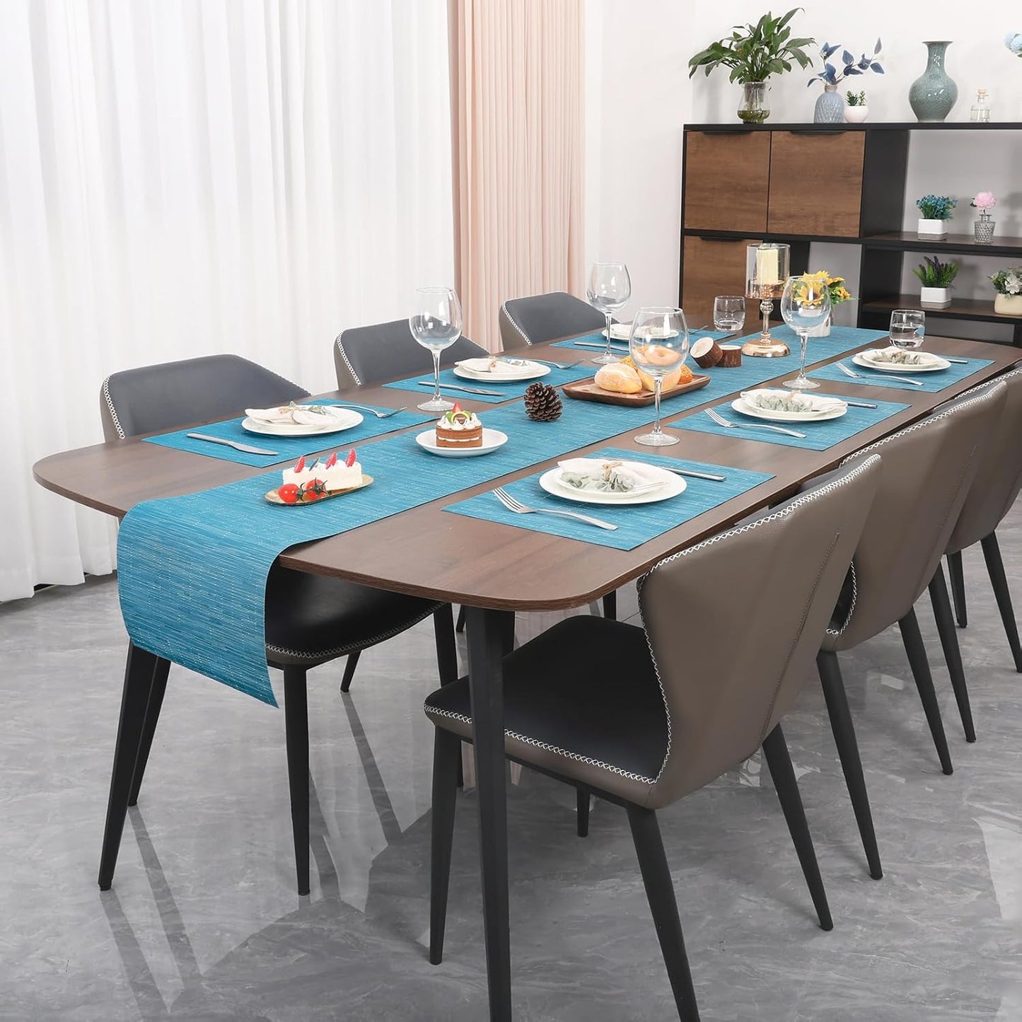 Myir JUN Table Runner, Vinyl Table Runner Indoor Arbitrarily Cropped Runner for Table Heatproof for Home Party (Blue, 12 x 94 inch)