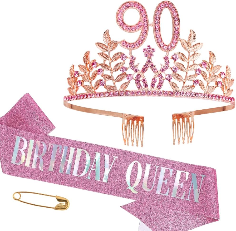 Birthday Sash Tiara Birthday Tiara Rhinestone Crown Rose Gold Birthday Queen Tiara Sash and Tiara for Women Birthday Decor Princess Tiara Cake Topper Crystals Hair Accessories for Party