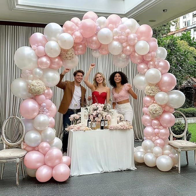 Pearl Pink Balloons Double Stuffed Pastel Light Pink Balloon Arch Kit Thick Latex Different Sizes 18/12/5in Balloon Garland for Birthday Wedding Baby Shower Bridal Mother‘s Day Party Decor