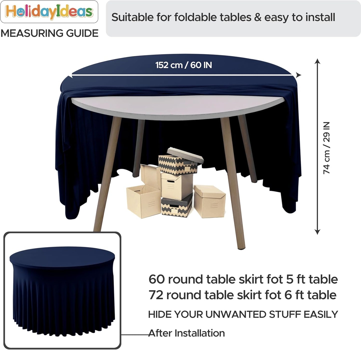 HolidayIdeas Spandex Tablecloth 6 Pack Navy Fitted Round Stretch Table Skirts 60 Inch for 5ft Folding Table,Wrinkle-Free Floor Length Tablecloths for Parties, Banquets Events