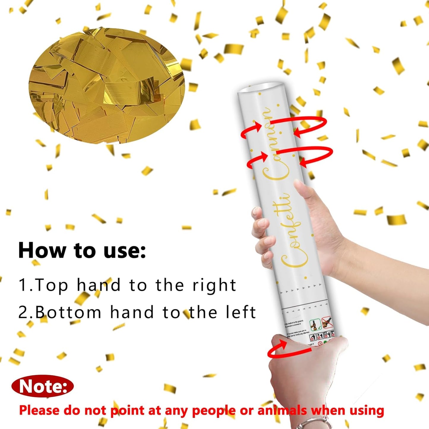 12" Gold Confetti Confetti Cannons - Party Poppers for Birthday Graduation Retirement Wedding New Year Celebrations - Easy to Use, Pack of 2