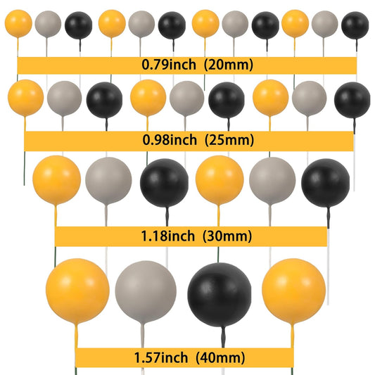 Gyufise 30Pcs Ball Cake Topper Mini Balloon Cupcake Toppers DIY Foam Ball Cake Insert Decoration for Wedding Anniversary Baby Shower Birthday Party Decorations Supplies Orange Dark Grey Black