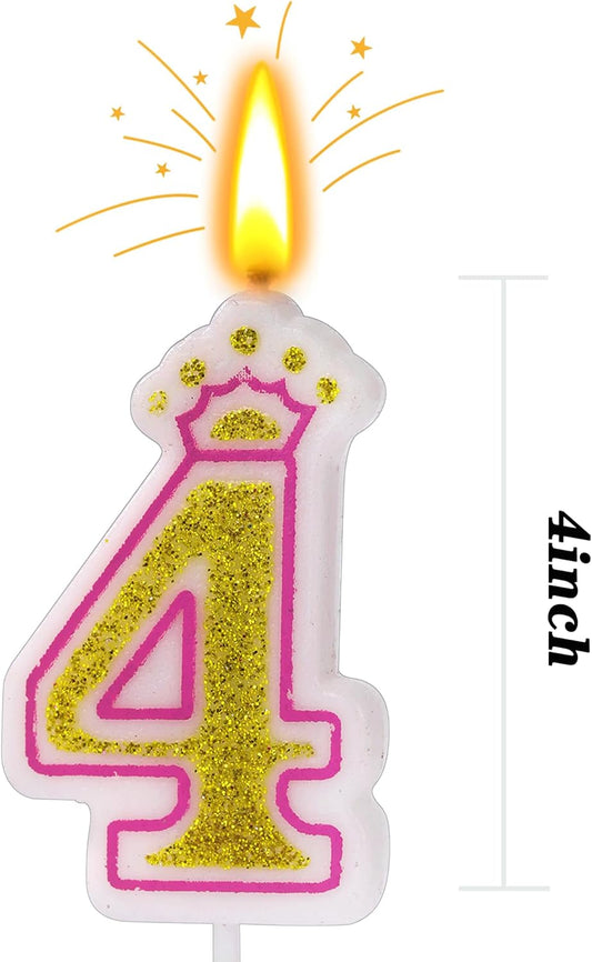 Birthday Number Candles, Number 4 Pink Giltter Candles for Cake, Candle Cake Topper with Sequins for Anniversary Celebrations Supplies (Number 4)