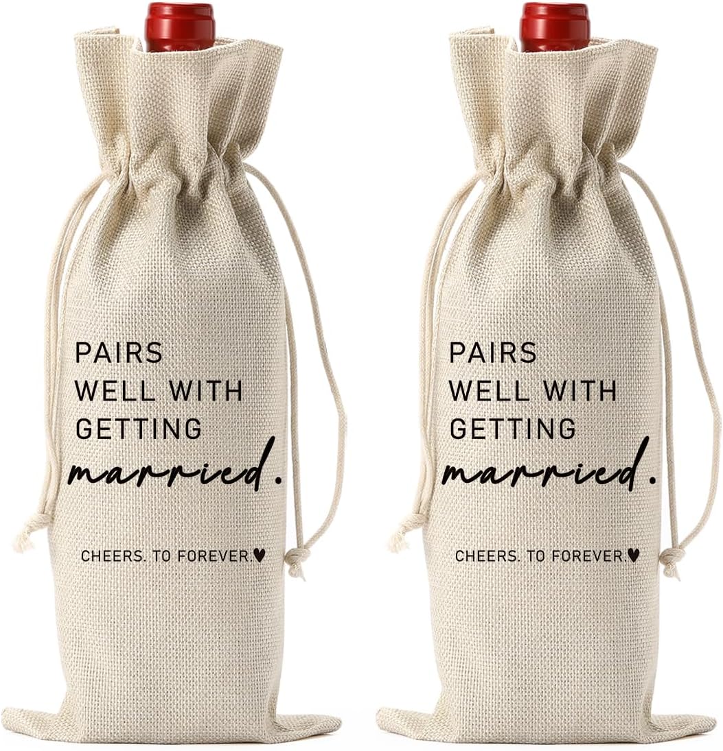 2PCS Married Wine Bag Married Gifts for Couples Mr Mrs Marriage Honeymoon Gift Wedding Party Decorations Getting Engaged Wine Bottle Bag Champagne Bottle Wraps Bags