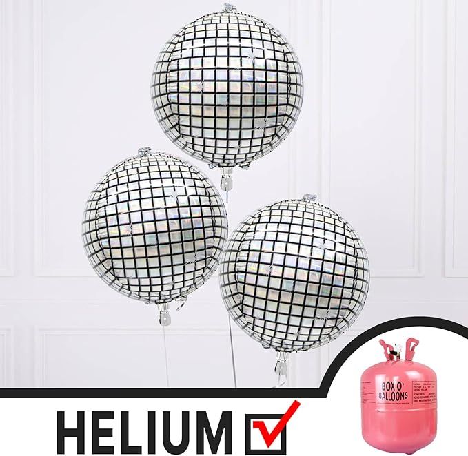 PartyWoo Silver Disco Ball Foil Balloons 20pcs Different Sizes Pack of 22 15 10 Inch Large Round Foil 4D Inflatable Mirror Ball Mylar Balloons for Graduation Men Birthday Space Party Decorations