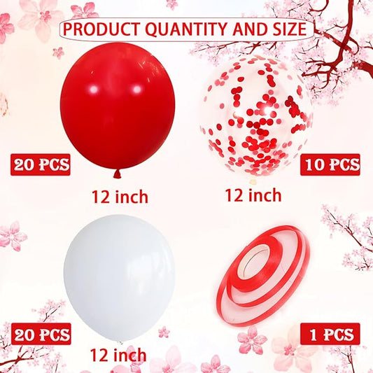 Red Balloons, 50 Pcs 12 In Birthday Party Decorations for Girls, Happy Birthday Decor with Red and White Balloons