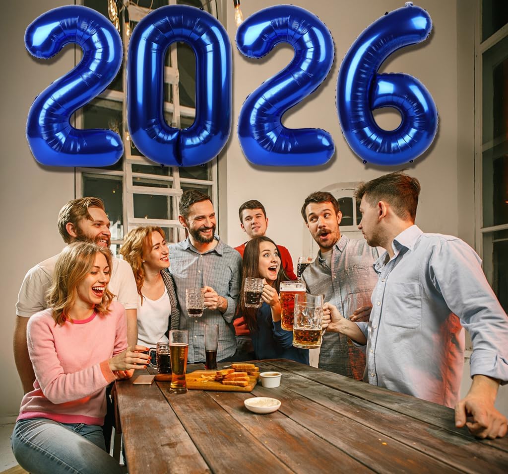 2026 Balloon - Night Blue Birthday Number Balloons, 40 Inch Large Foil Balloons for Men Women Boys Girls Night Blue Themed Birthday Decorations，Number 2026 Balloon