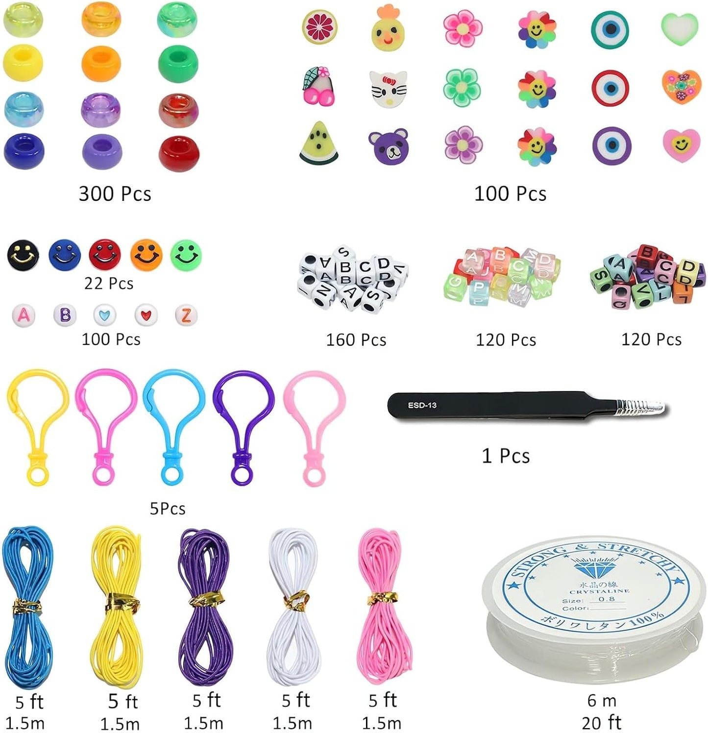 LIS HEGENSA 1000 Pcs DIY Childrens Crafts Beads Friendship Bracelet Kit, with Pony Beads Letter Beads and Bracelet Making Kit, Colorful Charms, Used for Custom Necklace Bracelets and Jewelry Decor