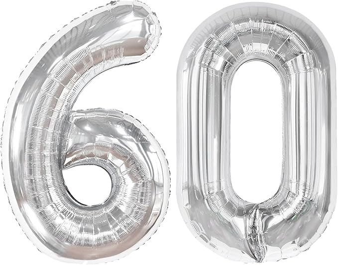 Silver Number 60 Balloon 40 inch, 60 Number Balloons, 60th Silver Birthday Decorations for Girls Boys Kids, 60 Year Old Women Men Silver Party Supplies