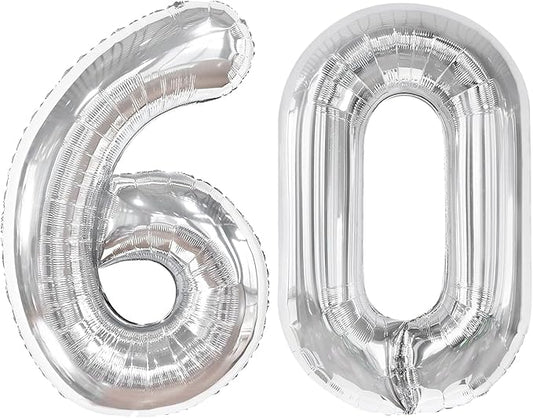 Silver Number 60 Balloon 40 inch, 60 Number Balloons, 60th Silver Birthday Decorations for Girls Boys Kids, 60 Year Old Women Men Silver Party Supplies
