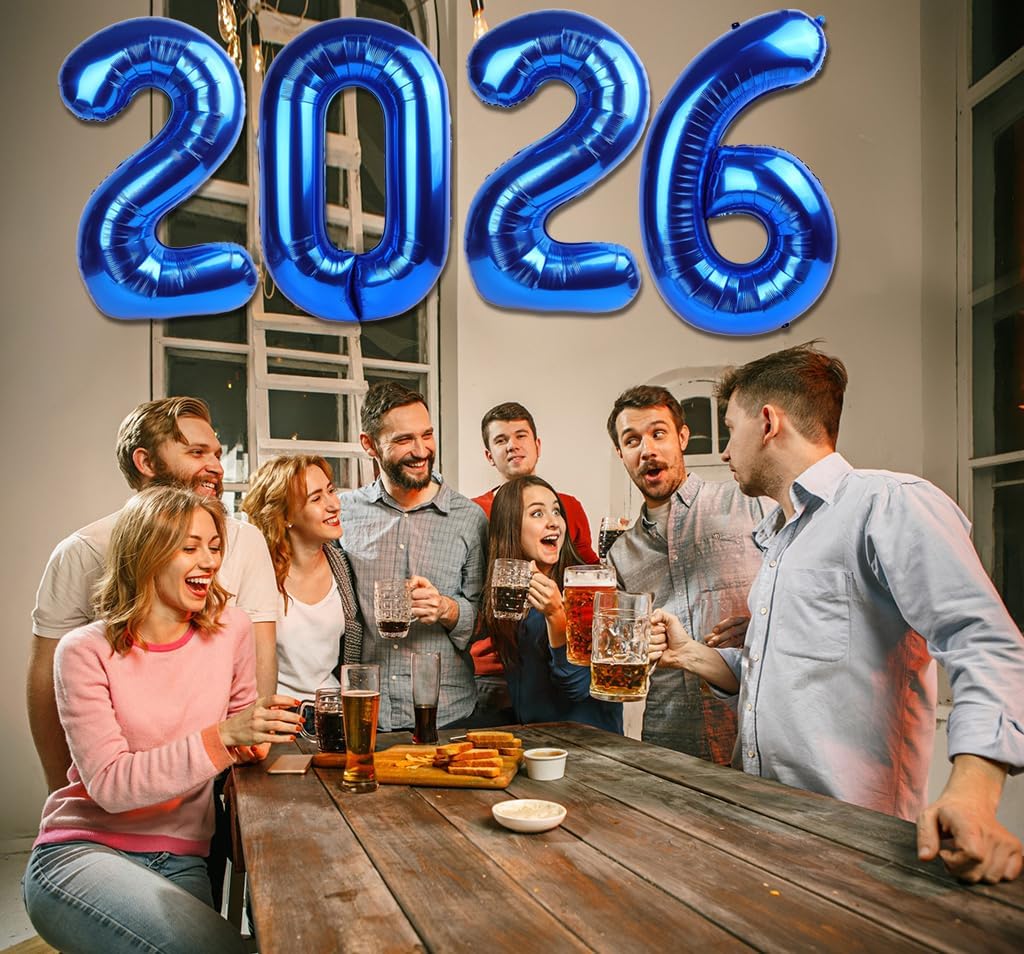 2026 Balloon - Metallic Blue Birthday Number Balloons, 40 Inch Large Foil Balloons for Men Women Boys Girls Navy Blue Themed Birthday Decorations，Number 2026 Balloon