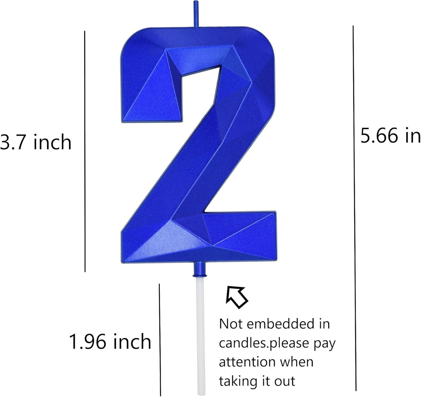 DERVENTA Large Birthday Candle Number 3D Blue 3.7 inch Party Celebration Anniversary Decoration Cake Topper 1 Piece (Number 2 Blue)