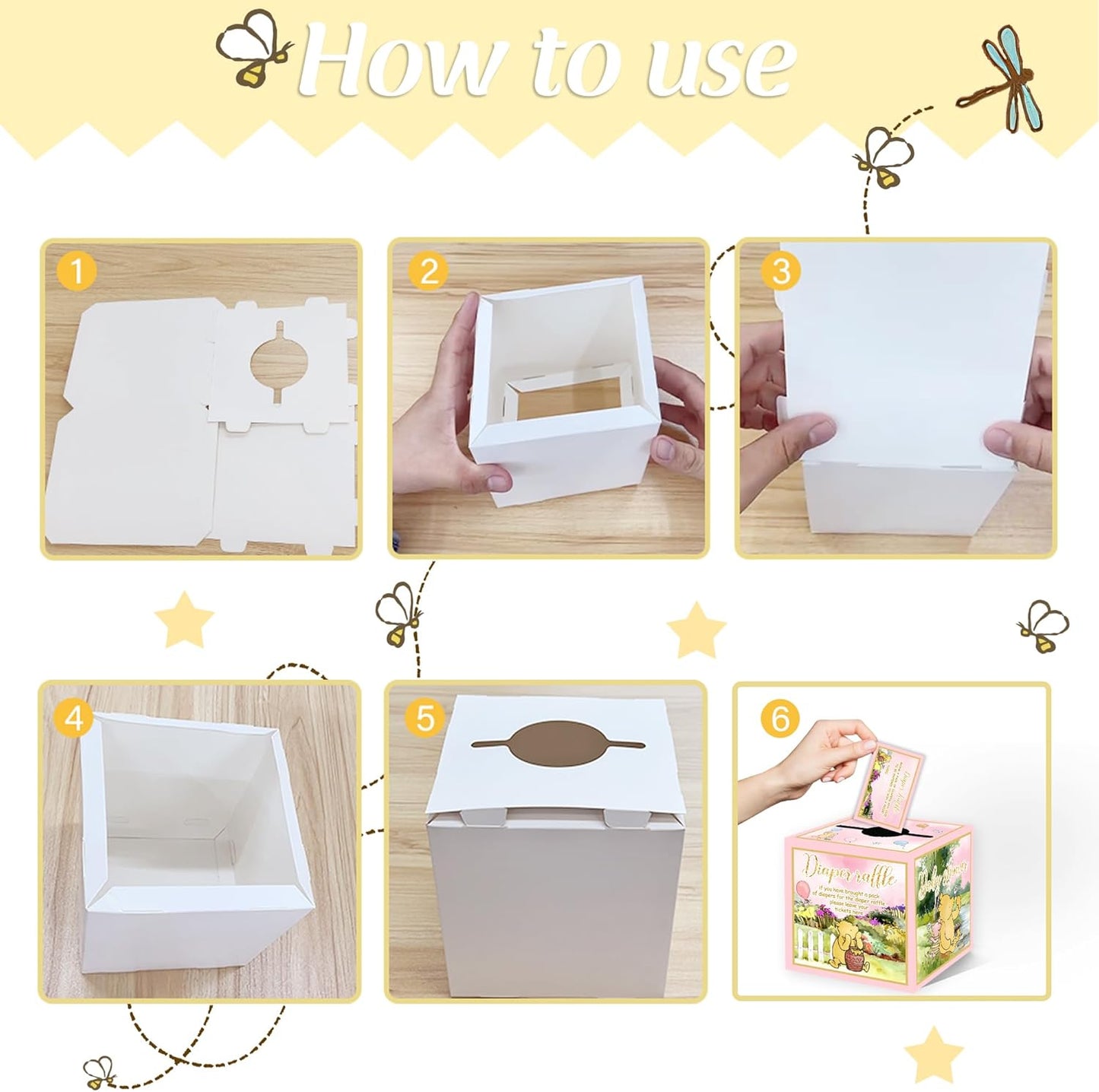 Winnie Baby Shower Decorations-Winnie Baby Shower Games-Pooh Party Decorations-Baby Shower Diaper Raffle Box-pink