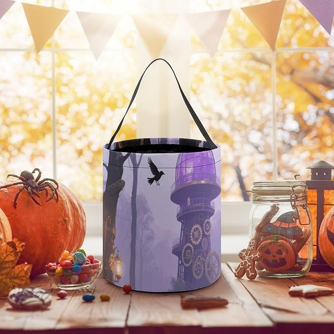 Halloween Candy Bucket - Gothic Fog Forest Trick Or Treat Candy Bag, Gift Bag for Party Favor Supplies