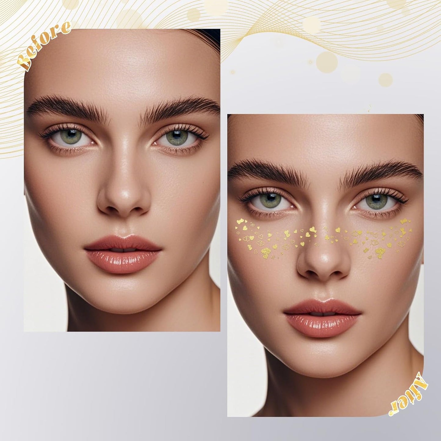 Glitter Freckles - Gold Fake Freckles, 6PCS Makeup Patches, Sweatproof Face Jewels for Women, Faux Face Glitter for Kids, Waterproof Glitter Freckles Face Tattoo, Party Makeup Accessory Face Glitter